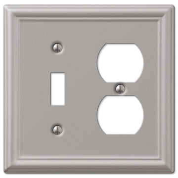 Chelsea Brushed Nickel Steel - 1 Toggle / 1 Duplex Wallplate - Wallplate Warehouse 149TDBN 070686559840 1 Toggle / 1 Duplex