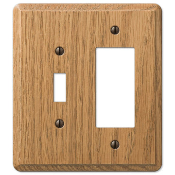 Contemporary Light Oak Wood - 1 Toggle / 1 Rocker Wallplate - Wallplate Warehouse 901TRL 070686576908 1 Toggle / 1 Rocker
