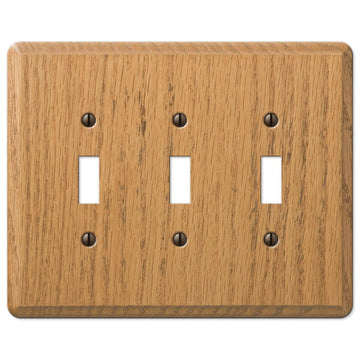 Contemporary Light Oak Wood - 3 Toggle Wallplate - Wallplate Warehouse 901TTTL 070686576816 3 Toggle