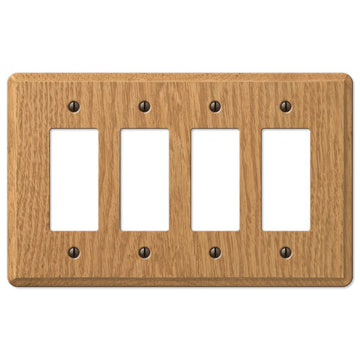 Contemporary Light Oak Wood - 4 Rocker Wallplate - Wallplate Warehouse 901R4L 070686576892 4 Rocker