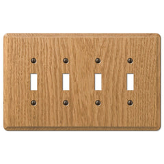 Contemporary Light Oak Wood - 4 Toggle Wallplate