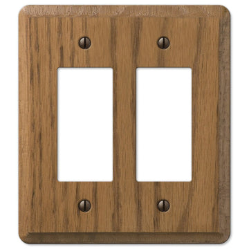 Contemporary Medium Oak Wood - 2 Rocker Wallplate - Wallplate Warehouse 901RR 070686576748 2 Rocker