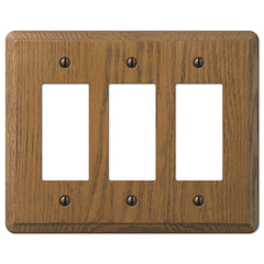Contemporary Medium Oak Wood - 3 Rocker Wallplate