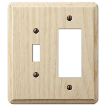 Contemporary Unfinished Ash Wood - 1 Toggle / 1 Rocker Wallplate - Wallplate Warehouse 401TR 070686577035 1 Toggle / 1 Rocker