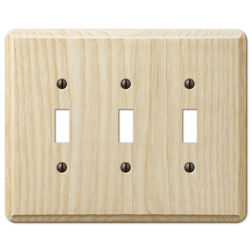 Contemporary Unfinished Ash Wood - 3 Toggle Wallplate - Wallplate Warehouse 401TTT 070686576946 3 Toggle
