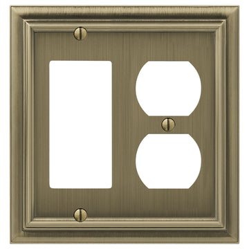 Continental Brushed Brass Cast - 1 Rocker / 1 Duplex Wallplate - Wallplate Warehouse 94RDBB - B 070686020654 1 Rocker / 1 Duplex