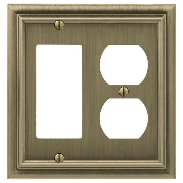 Continental Brushed Brass Cast - 1 Rocker / 1 Duplex Wallplate - Wallplate Warehouse 94RDBB - B 070686020654 1 Rocker / 1 Duplex
