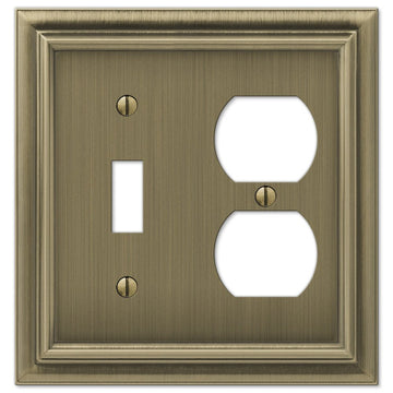 Continental Brushed Brass Cast - 1 Toggle / 1 Duplex Wallplate - Wallplate Warehouse 94TDBB 070686557167 1 Toggle / 1 Duplex