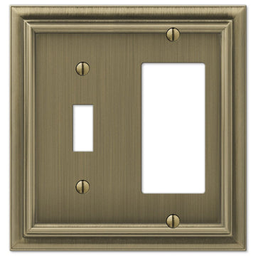 Continental Brushed Brass Cast - 1 Toggle / 1 Rocker Wallplate - Wallplate Warehouse 94TRBB 070686557174 1 Toggle / 1 Rocker