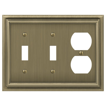 Continental Brushed Brass Cast - 2 Toggle / 1 Duplex Wallplate - Wallplate Warehouse 94TTDBB - B 070686020661 2 Toggle / 1 Duplex