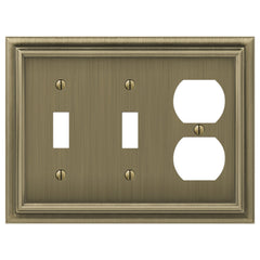 Continental Brushed Brass Cast - 2 Toggle / 1 Duplex Wallplate