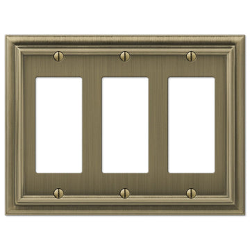 Continental Brushed Brass Cast - 3 Rocker Wallplate - Wallplate Warehouse 94RRRBB 070686557211 3 Rocker