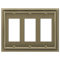Continental Brushed Brass Cast - 3 Rocker Wallplate