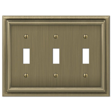 Continental Brushed Brass Cast - 3 Toggle Wallplate - Wallplate Warehouse 94TTTBB 070686557204 3 Toggle