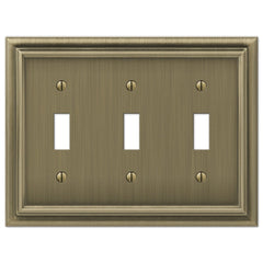 Continental Brushed Brass Cast - 3 Toggle Wallplate