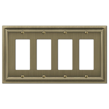 Continental Brushed Brass Cast - 4 Rocker Wallplate - Wallplate Warehouse 94R4BB 070686557235 4 Rocker
