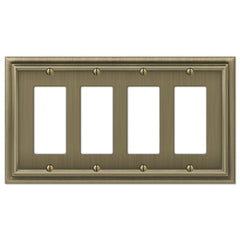 Continental Brushed Brass Cast - 4 Rocker Wallplate