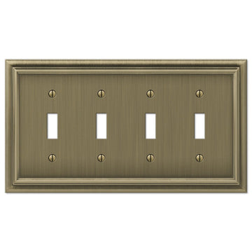 Continental Brushed Brass Cast - 4 Toggle Wallplate - Wallplate Warehouse 94T4BB 070686557228 4 Toggle