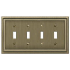 Continental Brushed Brass Cast - 4 Toggle Wallplate