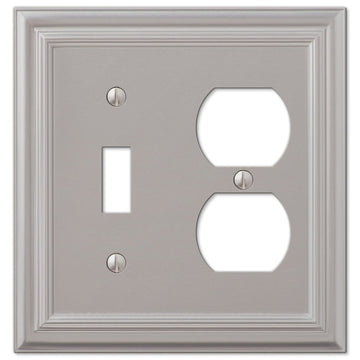 Continental Satin Nickel Cast - 1 Toggle / 1 Duplex Wallplate - Wallplate Warehouse 94TDN 070686557242 1 Toggle / 1 Duplex