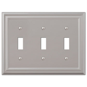 Continental Satin Nickel Cast - 3 Toggle Wallplate - Wallplate Warehouse 94TTTN 070686557280 3 Toggle