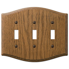 Country Medium Oak Wood - 3 Toggle Wallplate