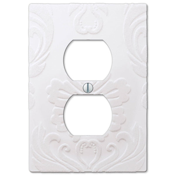 Damask White Plastic - 1 Duplex Wallplate - Wallplate Warehouse 40DW 070686565698 1 Duplex