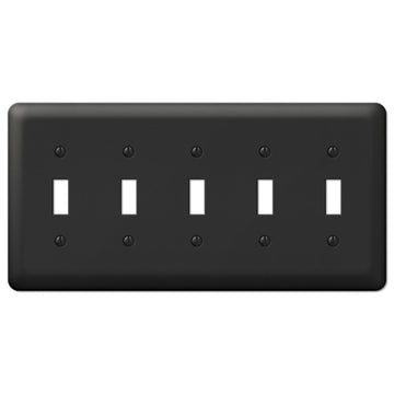 Devon Black Steel - 5 Toggle Wallplate - Wallplate Warehouse 935T5BK 070686576403 5 Toggle