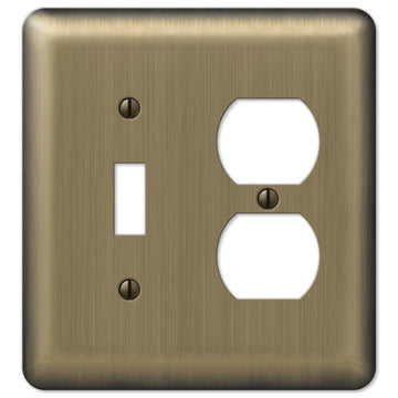 Devon Brushed Brass Steel - 1 Toggle / 1 Duplex Wallplate - Wallplate Warehouse 154TD 070686555200 1 Toggle / 1 Duplex