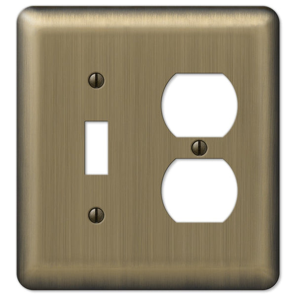 Devon Brushed Brass Steel - 1 Toggle / 1 Duplex Wallplate - Wallplate Warehouse 154TD 070686555200 1 Toggle / 1 Duplex