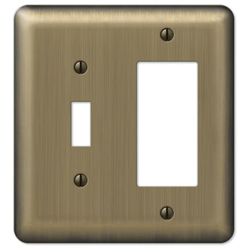 Devon Brushed Brass Steel - 1 Toggle / 1 Rocker Wallplate - Wallplate Warehouse 154TR 070686555217 1 Toggle / 1 Rocker