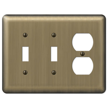 Devon Brushed Brass Steel - 2 Toggle / 1 Duplex Wallplate - Wallplate Warehouse 154TTD 070686577066 2 Toggle / 1 Duplex