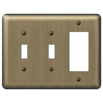 Devon Brushed Brass Steel - 2 Toggle / 1 Rocker Wallplate - Wallplate Warehouse 154TTR 070686577097 2 Toggle / 1 Rocker