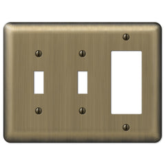 Devon Brushed Brass Steel - 2 Toggle / 1 Rocker Wallplate