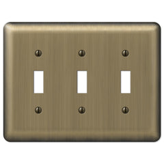 Devon Brushed Brass Steel - 3 Toggle Wallplate