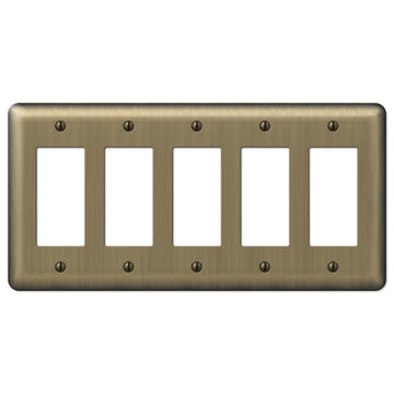 Devon Brushed Brass Steel - 5 Rocker Wallplate - Wallplate Warehouse 154R5 070686577073 5 Rocker