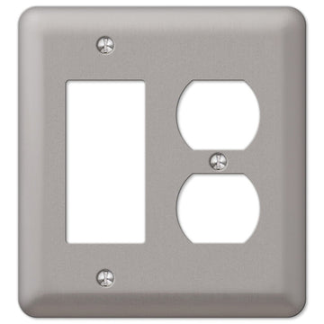Devon Brushed Nickel Steel - 1 Rocker / 1 Duplex Wallplate - Wallplate Warehouse 2RDPW 070686582640 1 Rocker / 1 Duplex