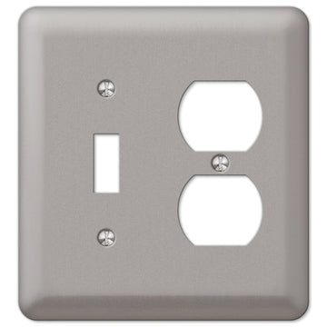 Devon Brushed Nickel Steel - 1 Toggle / 1 Duplex Wallplate - Wallplate Warehouse 2TDPW 070686555682 1 Toggle / 1 Duplex