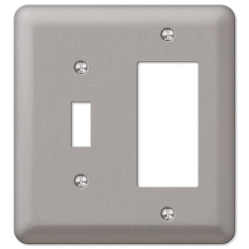 Devon Brushed Nickel Steel - 1 Toggle / 1 Rocker Wallplate - Wallplate Warehouse 2TRPW 070686555712 1 Toggle / 1 Rocker