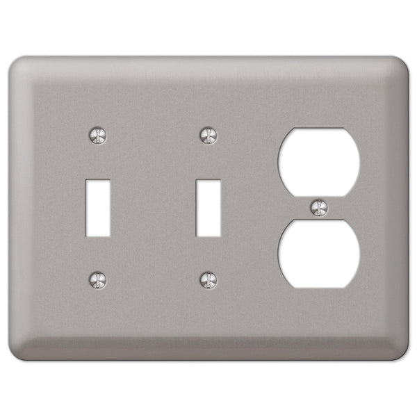 Devon Brushed Nickel Steel - 2 Toggle / 1 Duplex Wallplate - Wallplate Warehouse 2TTDPW 070686579855 2 Toggle / 1 Duplex