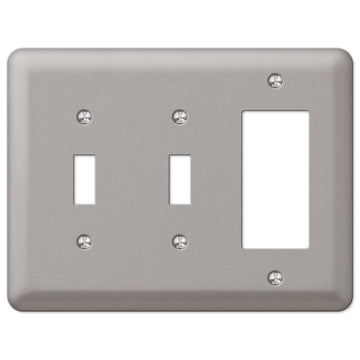 Devon Brushed Nickel Steel - 2 Toggle / 1 Rocker Wallplate - Wallplate Warehouse 2TTRPW 070686579862 2 Toggle / 1 Rocker