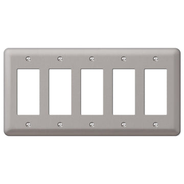 Devon Brushed Nickel Steel - 5 Rocker Wallplate - Wallplate Warehouse 2R5PW 070686579879 5 Rocker