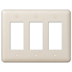 Devon Light Almond Steel - 3 Rocker Wallplate
