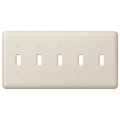 Devon Light Almond Steel - 5 Toggle Wallplate