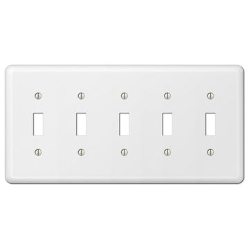 Devon White Steel - 5 Toggle Wallplate - Wallplate Warehouse 935T5W 070686579930 5 Toggle