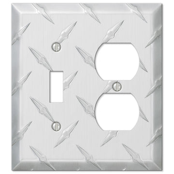 Diamond Plate Aluminum - 1 Toggle / 1 Duplex Wallplate - Wallplate Warehouse 955TD 070686557327 1 Toggle / 1 Duplex