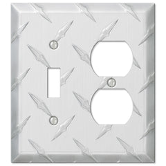 Diamond Plate Aluminum - 1 Toggle / 1 Duplex Wallplate