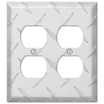 Diamond Plate Aluminum - 2 Duplex Wallplate - Wallplate Warehouse 955DD 070686557334 2 Duplex
