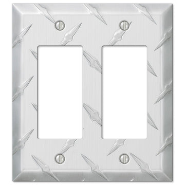 Diamond Plate Aluminum - 2 Rocker Wallplate - Wallplate Warehouse 955RR 070686557341 2 Rocker