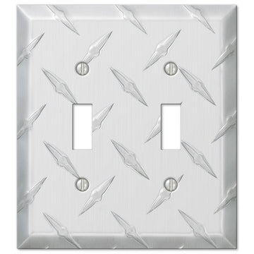 Diamond Plate Aluminum - 2 Toggle Wallplate - Wallplate Warehouse 955TT 070686555125 2 Toggle